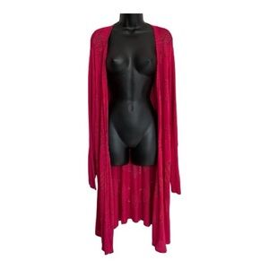 Torried Pointelle Long Open-Front Long Knit Duster Cardigan Raspberry Pink - 4X